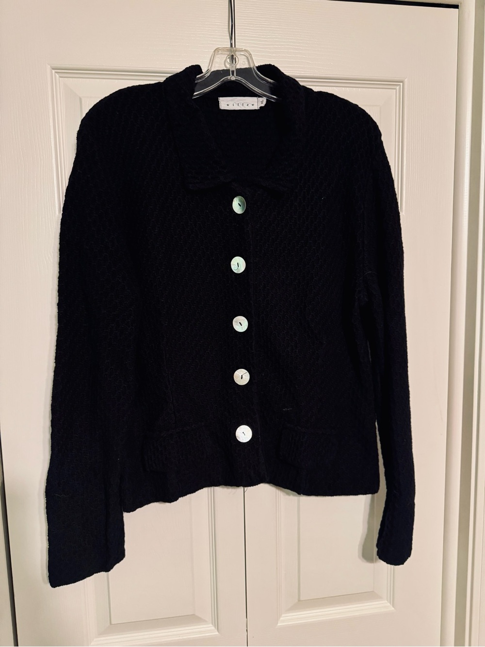 Willow Black Textured Button-Up Cardigan with mother-of-pearl Buttons